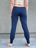 women's bamboo spandex navy blue jogger pants with two front pockets #color_navy