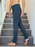 caraucci bamboo spandex teal blue legging pants with raised stitch details and 2 zipper pockets #color_teal