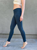 caraucci women's bamboo spandex full length teal blue pocket leggings with a fold over waistband #color_teal