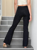 caraucci women's black textured bamboo boot cut pants #color_black