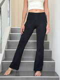 caraucci women's black textured bamboo boot cut pants #color_black