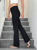 caraucci women's black textured bamboo boot cut pants #color_black