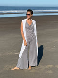 carrie top carrie top caraucci women's lightweight rayon jersey light grey draped neck tank top #color_stone
