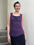 carrie top caraucci women's lightweight rayon jersey purple plum draped neck tank top #color_plum