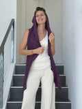 caraucci lightweight rayon jersey convertible purple wrap vest can be worn multiple ways #color_jam