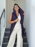 caraucci lightweight rayon jersey convertible purple wrap vest can be worn multiple ways #color_plum