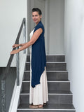 caraucci lightweight rayon jersey convertible navy blue wrap vest can be worn multiple ways #color_navy