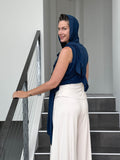 caraucci lightweight rayon jersey convertible navy blue wrap vest can be worn multiple ways #color_navy