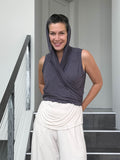 caraucci lightweight rayon jersey convertible steel gray wrap vest can be worn multiple ways #color_steel