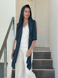 caraucci lightweight rayon jersey convertible teal blue wrap vest can be worn multiple ways #color_teal