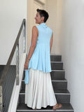 caraucci lightweight rayon jersey convertible light blue wrap vest can be worn multiple ways #color_canal-blue