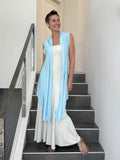 caraucci lightweight rayon jersey convertible light blue wrap vest can be worn multiple ways #color_canal-blue