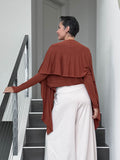 women's plant-based rayon jersey versatile rust long sleeve convertible wrap jacket with thumbholes that can be worn 2 ways #color_copper