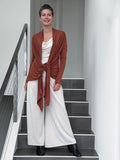 women's plant-based rayon jersey versatile rust long sleeve convertible wrap jacket with thumbholes that can be worn 2 ways #color_copper