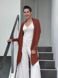 women's plant-based rayon jersey versatile rust long sleeve convertible wrap jacket with thumbholes that can be worn 2 ways #color_copper