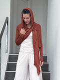 women's plant-based rayon jersey versatile rust long sleeve convertible wrap jacket with thumbholes that can be worn 2 ways #color_copper