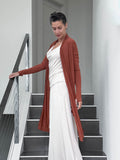 women's plant-based rayon jersey versatile rust long sleeve convertible wrap jacket with thumbholes that can be worn 2 ways #color_copper