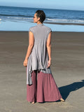 caraucci lightweight rayon jersey convertible gray wrap vest can be worn multiple ways #color_stone