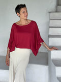 carauccI women's natural rayon jersey loose fit wide neck scarlet red top  #color_scarlet