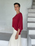 carauccI women's natural rayon jersey loose fit wide neck scarlet red top  #color_scarlet