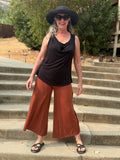 caraucci women's burnt orange wide leg cropped flare pants #color_copper