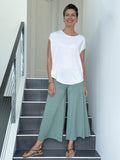 caraucci women's moss green wide leg cropped flare pants #color_moss