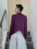 caraucci lightweight rayon jersey long sleeve cowl neck purple loose fit top #color_jam