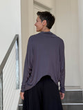 women's natural lightweight rayon jersey steel grey cowl neck loose fit top with thumbholes #color_steel