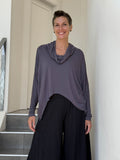 women's natural lightweight rayon jersey steel grey cowl neck loose fit top with thumbholes #color_steel