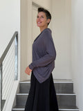 women's natural lightweight rayon jersey steel grey cowl neck loose fit top with thumbholes #color_steel