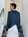 women's natural lightweight rayon jersey teal blue cowl neck loose fit top with thumbholes #color_teal
