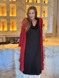 women's long sleeve scarlet red wrap cardigan with thumbholes that can be worn 2 ways #color_scarlet