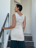 caraucci women's jersey cream dress or tunic with ruched sides #color_cream