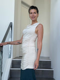 caraucci women's jersey cream dress or tunic with ruched sides #color_cream