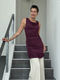 caraucci women's plant-based rayon jersey purple dress or tunic with ruched sides #color_jam