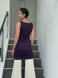 caraucci women's plant-based rayon jersey purple dress or tunic with ruched sides #color_plum
