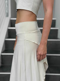caraucci high waisted cream wide-leg high side slit pants #color_cream