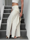 caraucci high waisted cream wide-leg high side slit pants #color_cream