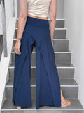 caraucci high waisted navy blue wide-leg high side slit pants #color_navy