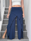 caraucci high waisted navy blue wide-leg high side slit pants #color_navy