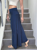 caraucci high waisted navy blue wide-leg high side slit pants #color_navy