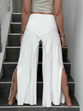 caraucci high waisted white wide leg high side slit pants #color_off-white
