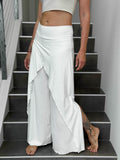 caraucci high waisted white wide leg high side slit pants #color_off-white