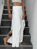 caraucci high waisted white wide leg high side slit pants #color_off-white