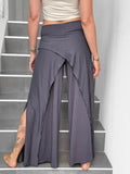 caraucci high waisted steel gray wide leg high side slit pants #color_steel