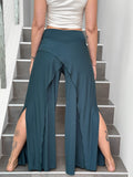 caraucci high waisted teal blue wide-leg high side slit pants #color_teal