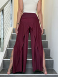 caraucci high waisted maroon wide leg high side slit pants #color_wine