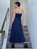 women's stretchy navy blue hourglass convertible maxi skirt and dress #color_navy