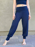 caraucci women's navy blue slim fit jogger pants with fold over waistband  #color_navy