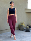 caraucci women's maroon slim fit jogger pants with fold over waistband  #color_wine